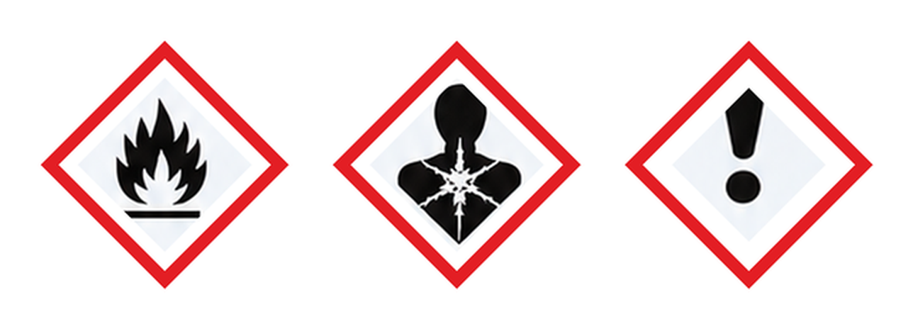 Piktogramy GHS02 plomien, GHS08 zagrozenie dla zdrowia, GHS07 wykrzyknik